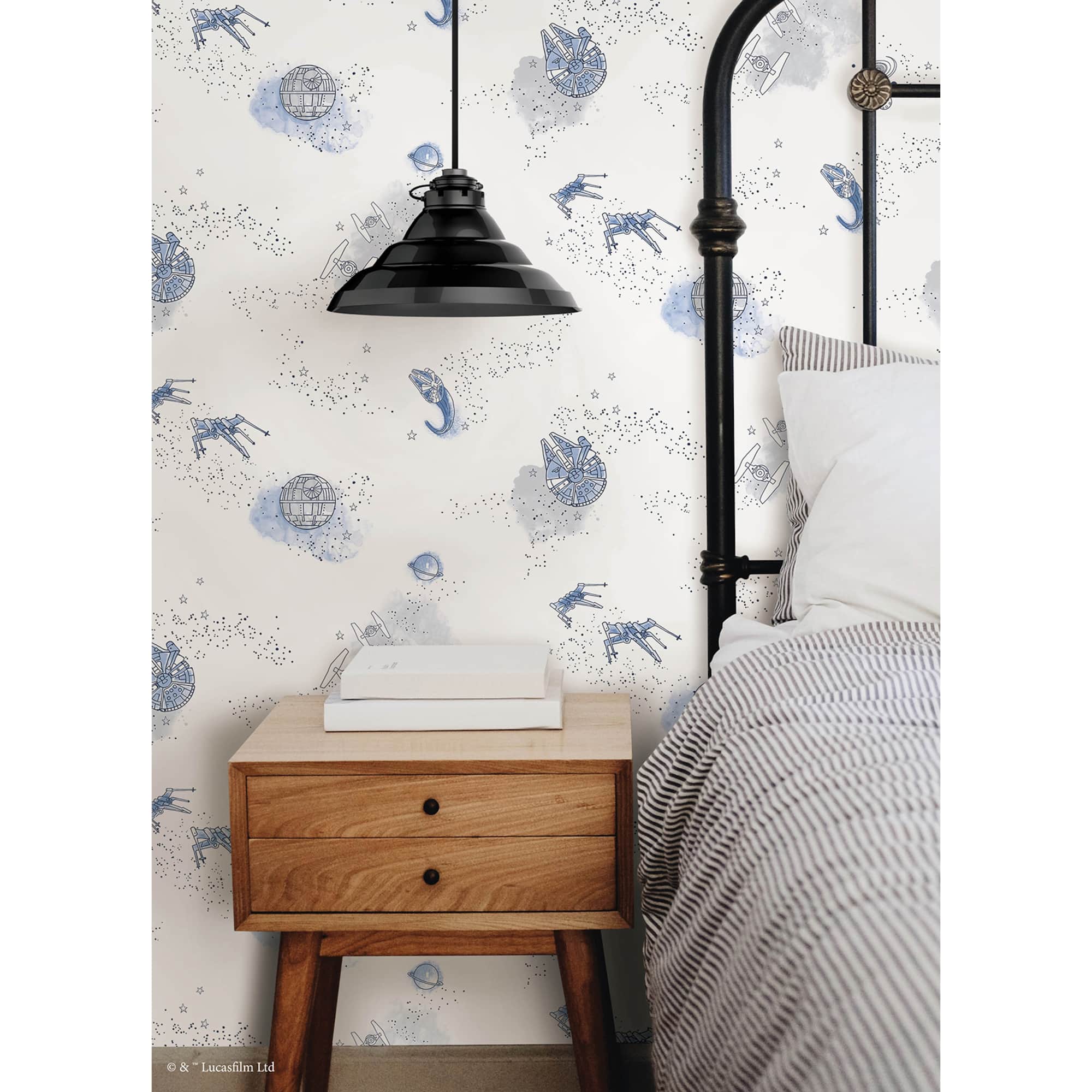 RoomMates STAR WARS Good Night Galaxy Blue and white STAR WARS Peel and Stick Wallpaper 20.5" x 18-ft roll covers about 30.8 sq. ft